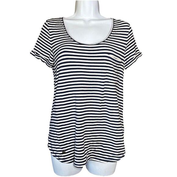 Lilly Pulitzer Luxletic Kerah Lounge Tee Women’s Size XS Blue White Striped - Picture 2 of 12